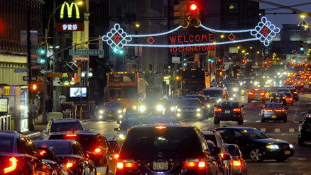 Street with heavy traffic at night