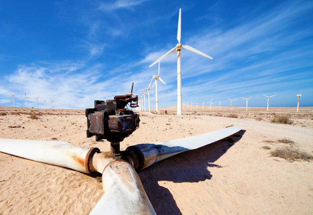 Wind turbine propeller on a sandy desert